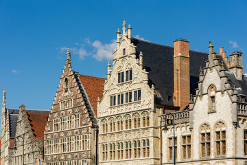 Fototapeta na wymiar old houses of the Graslei in the historic city center of Ghent