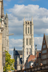 Fototapeta na wymiar The Belfry and surrounding buildings in Ghent, Belgium
