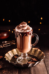  Milkshake with chocolate and whipped cream, dark photo
