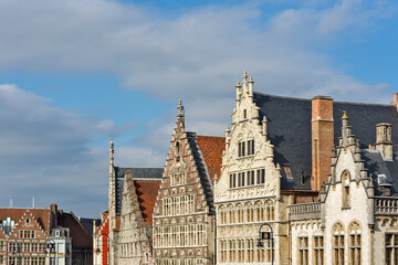 Fototapeta na wymiar old houses of the Graslei in the historic city center of Ghent