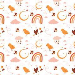 Very cute bird and rainbow pattern. Cute pattern with boho elements