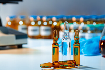 Plain ampule vials for injections close up