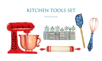 Custom vertical slats with your photo Watercolor kitchen tools set isolated elements
