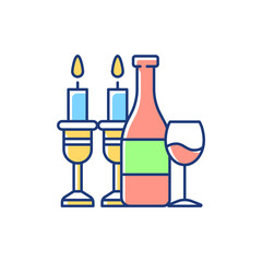 Kosher wine RGB color icon. Jewish holidays and rituals. Passover Seder. Festive meal. Grape juice. Sabbath dinner. Kosher foods. Mevushal wine. Four symbolic cups. Isolated vector illustration