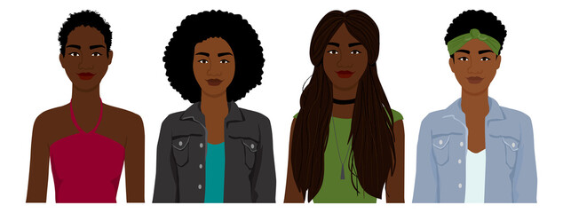 Set of Beautiful Modern Black Girls