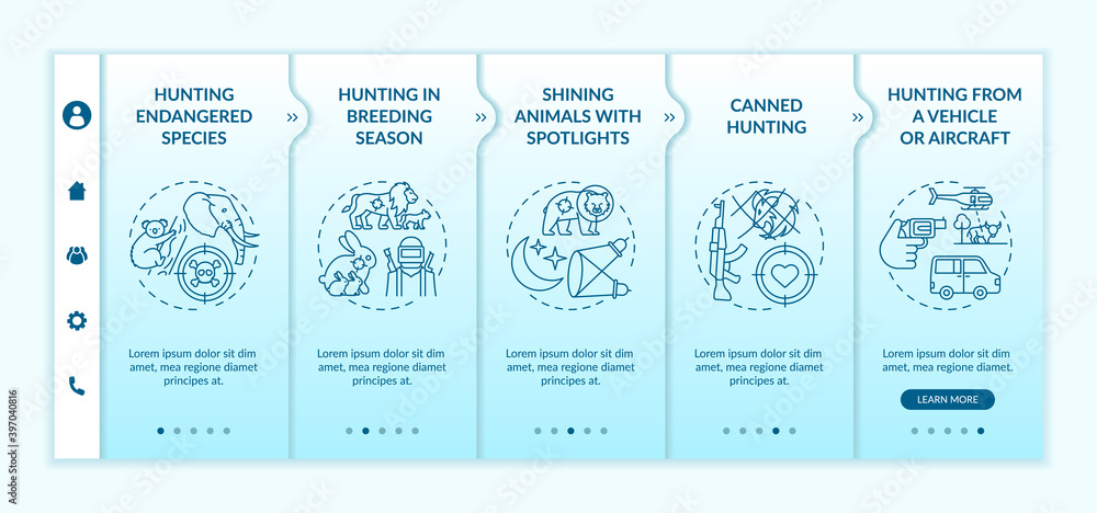Poster negative effects of hunting onboarding vector template. poaching, illegal trapping of wildlife. anim