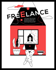 Freelance - modern flat design style web banner
