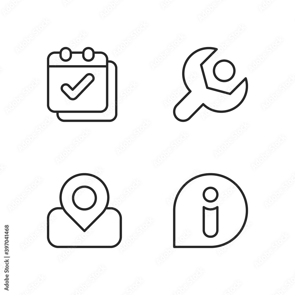 Poster smartphone interface pixel perfect linear icons set. calendar. settings menu. maps. news. event remi