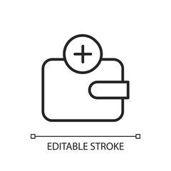 Wallet app pixel perfect linear icon. Tracking money spending. Mobile wallet passes. Thin line customizable illustration. Contour symbol. Vector isolated outline drawing. Editable stroke