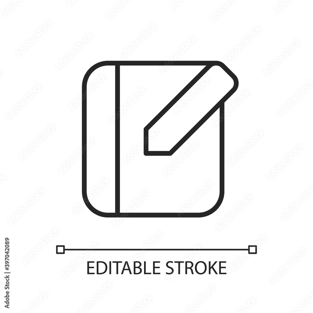 Poster notebook app pixel perfect linear icon. taking text notes. capturing thoughts. making note-taking. t