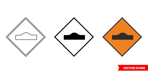 Hump or ramp roadworks sign icon of 3 types color, black and white, outline. Isolated vector sign symbol.