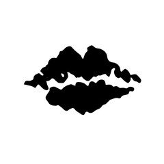 Lips grunge brush print. Mouth artwork. Vector illustration.