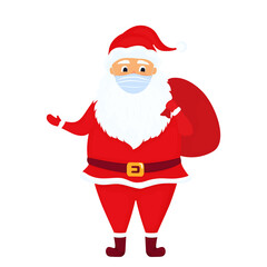 Santa Claus wears a protective face mask. Vector illustration. Cartoon character.