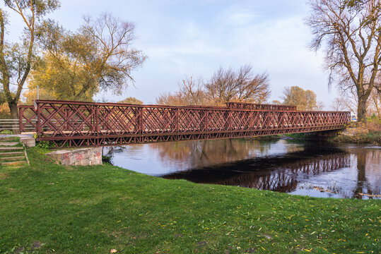 Military bridge over Bzura River near Witkowice in Masovia region of Poland