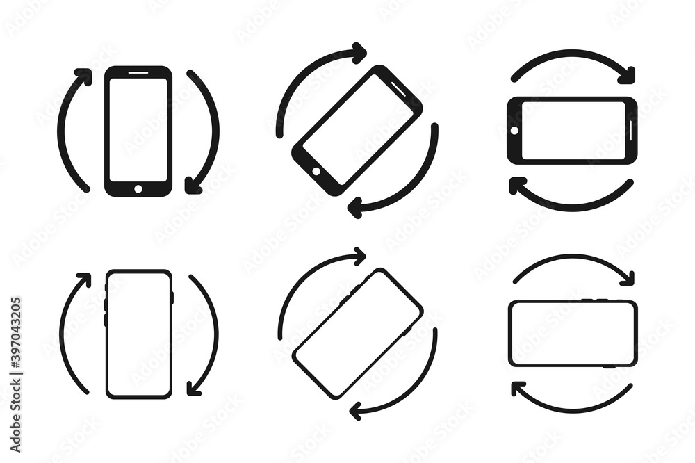 Aufkleber rotate smartphone set icons in vector