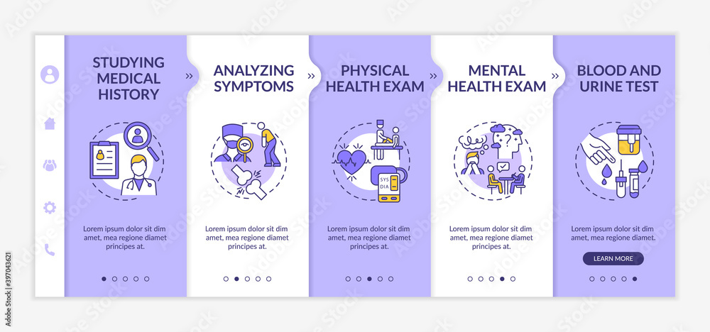 Poster myalgic encephalomyelitis diagnostics onboarding vector template. medical history. mental health exa