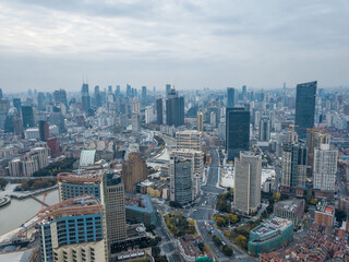 Fototapeta premium Aerial view of the modern skyscrapers in Shanghai, China.