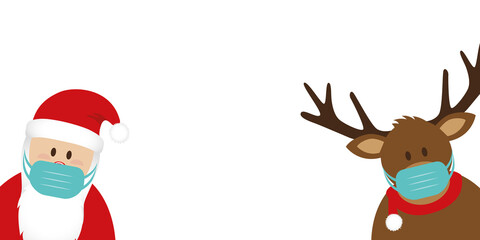 christmas 2020 cute santa claus and deer with mask vector illustration EPS10