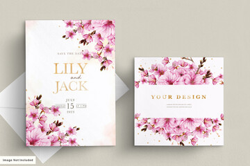 cherry blossom watercolor wedding card