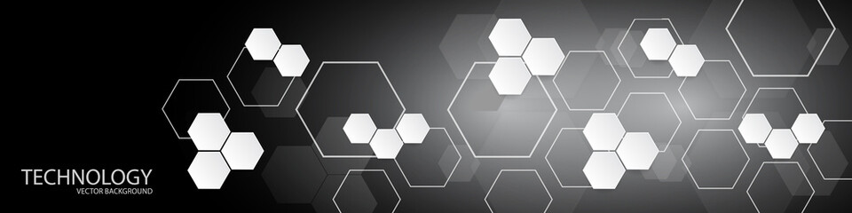 Obraz na płótnie Canvas Hexagonal background for digital technology, medicine, science, research and healthcare. The concept of chemical engineering, genetic research, innovative technologies. Black and white Hi-tech design.