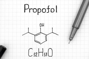 Chemical formula of Propofol with pen