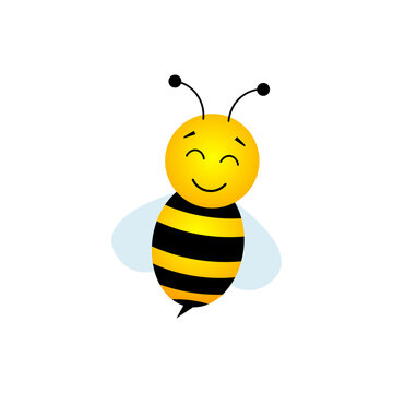 Cartoon cute bee dreaming. Fly insect character. Happy flying bee. Vector isolated on white