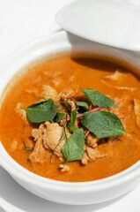 thai spicy panang pork curry with coconut milk