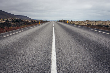 Route number 425 along North Atlantic Ocean shore at Reykjanes Peninsula in Iceland