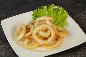 Roasted squid rings with salad