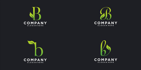 Initial b logo with leaf elements in green color © euforia