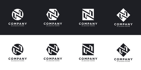 Initials n line monogram logo template