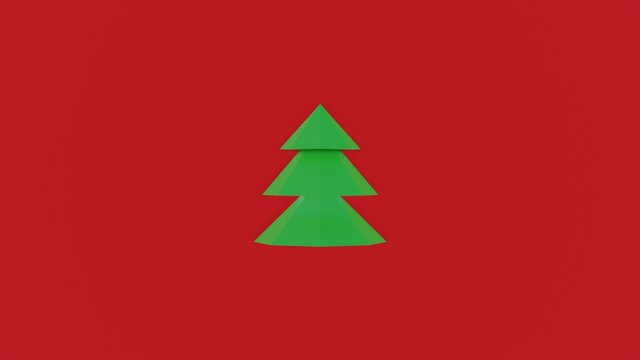 Abstract christmas tree on red background. Minimalistic christmas background concept. 3d render. 