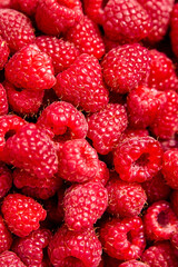 Fresh raspberries, heap of red ripe summer berries