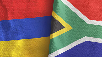 South Africa and Armenia two flags textile cloth 3D rendering