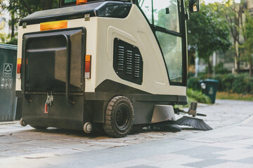 cleaning floor with machine