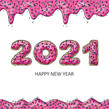 Sweet New Year 2021 from donuts. Donut's pink glaze.