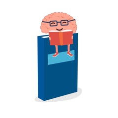 The brain is sitting on a big book. Train your brain. Reading books.Vector illustration
