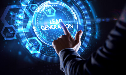 Business, technology, internet and networking concept. Young entrepreneur showing keyword: Lead generation