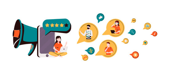 Brand advocate abstract concept vector illustration. Brand attorney, digital marketing, internet, trademark advocacy strategy, positive image creation, social media comments abstract metaphor.