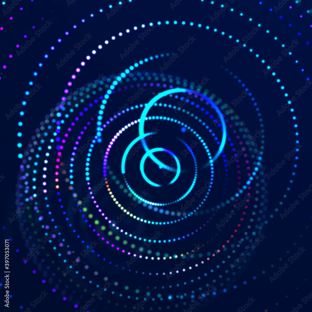 Aufkleber abstract 3d sphere. futuristic dots background. colored music surface. 3d rendering.