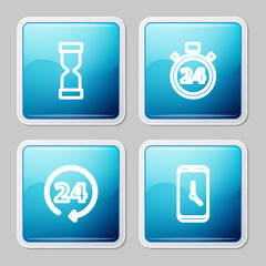 Set line Old hourglass, Stopwatch 24 hours, Clock and Alarm clock app mobile icon. Vector.