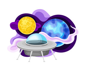 Celestial Body or Planet with Drifting Sputnik Vector Composition