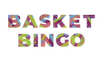 Basket Bingo Concept Retro Colorful Word Art Illustration