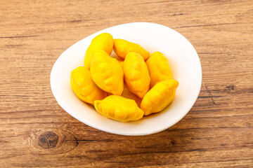 Marinated patissons in the bowl