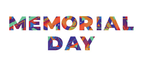 Memorial Day Concept Retro Colorful Word Art Illustration