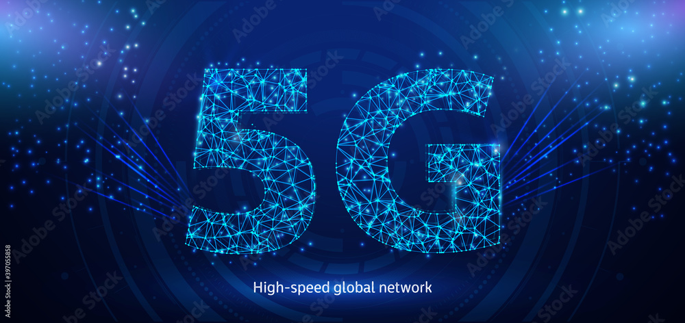 Poster 5g wireframe geometric polygonal design. low poly wireframe digital vector illustration. high speed 