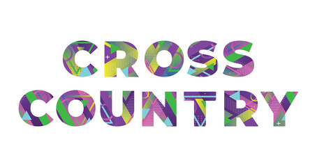 Cross Country Concept Retro Colorful Word Art Illustration