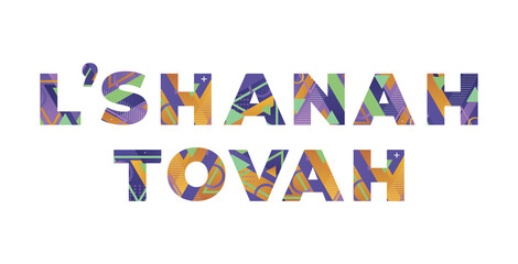 L’Shanah Tovah Concept Retro Colorful Word Art Illustration