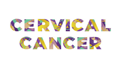 Cervical Cancer Concept Retro Colorful Word Art Illustration