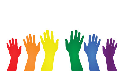 Various colored raised hands. vector